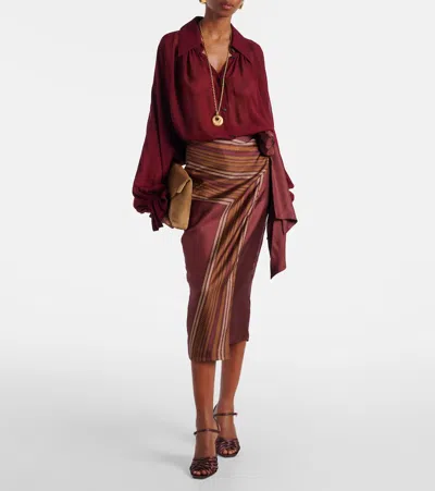 Max Mara Edro Striped Silk Wrap Skirt In Red