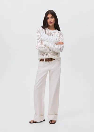 Mango Teen Openwork Knit Sweater Off White