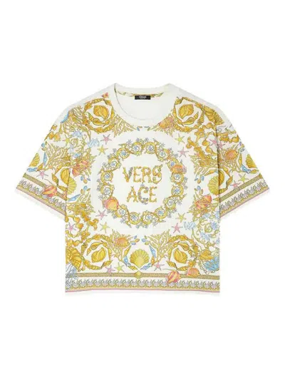 Versace Baroque Underwater Cropped T-shirt In Multi