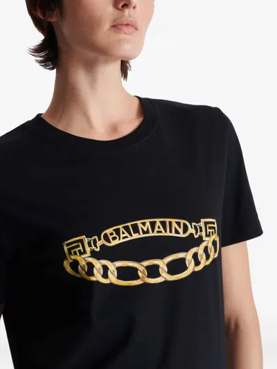 Balmain Crew Neck Graphic Print Short Sleeves In Black