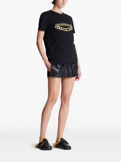 Balmain Crew Neck Graphic Print Short Sleeves In Black