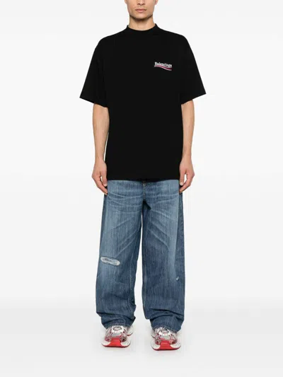 Balenciaga Men Graphite Cotton Oversize T-shirt