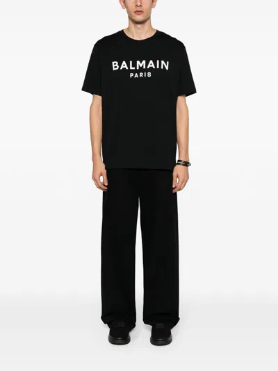 Balmain Black Crewneck T-shirt With Logo Lettering On The Front