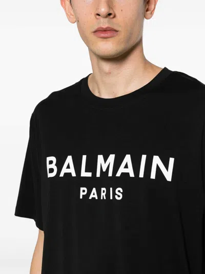Balmain Black Crewneck T-shirt With Logo Lettering On The Front