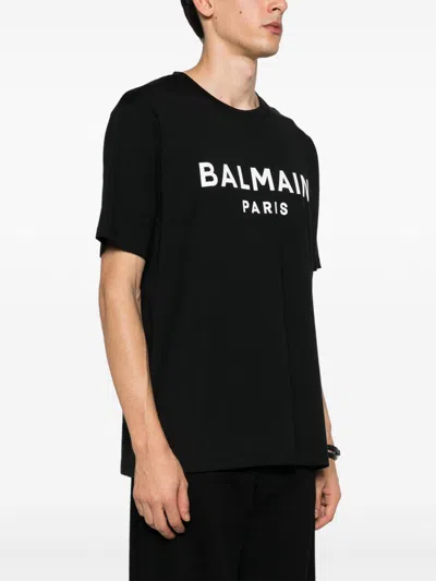 Balmain Black Crewneck T-shirt With Logo Lettering On The Front