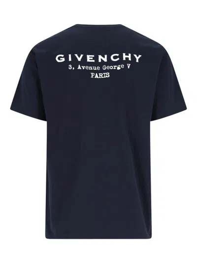 Givenchy Navy Cotton T-shirt With Bold White Logo Print In Blue