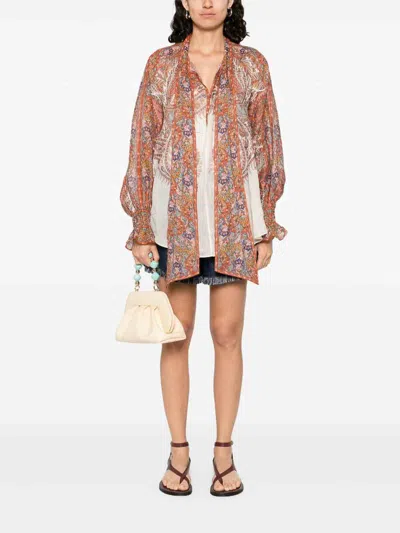 Zimmermann Rhiannon Multicolor Blouse With Tie Closure On The Front And Paisley Print In Ramie Woman