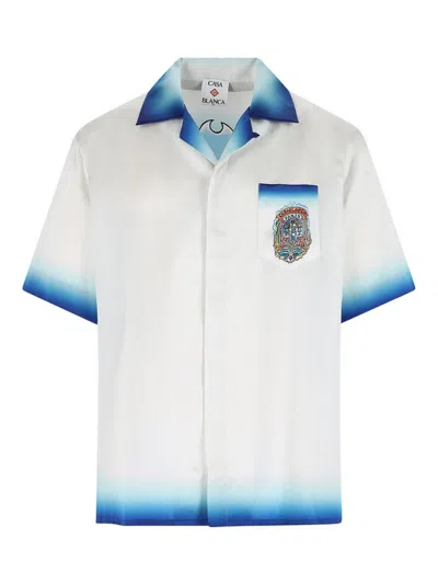 Casablanca White Shirt With Cuban Collar And Maxi Logo Printed On The Back In Silk Man
