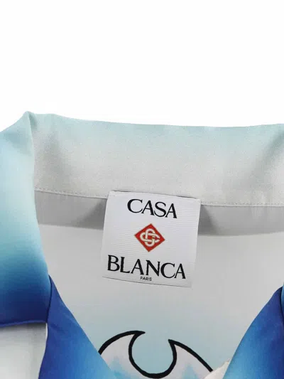Casablanca White Shirt With Cuban Collar And Maxi Logo Printed On The Back In Silk Man