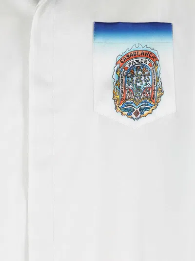 Casablanca White Shirt With Cuban Collar And Maxi Logo Printed On The Back In Silk Man