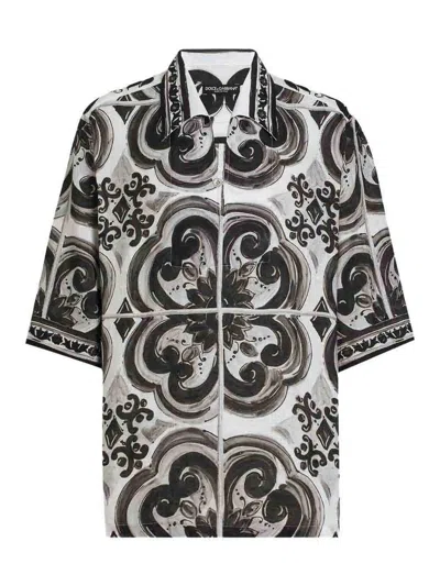 Dolce & Gabbana Camicia Hawaii In Lino Stampa Maiolica