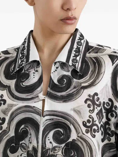 Dolce & Gabbana Camicia Hawaii In Lino Stampa Maiolica