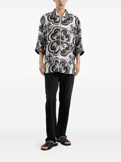 Dolce & Gabbana Camicia Hawaii In Lino Stampa Maiolica