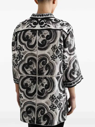 Dolce & Gabbana Camicia Hawaii In Lino Stampa Maiolica