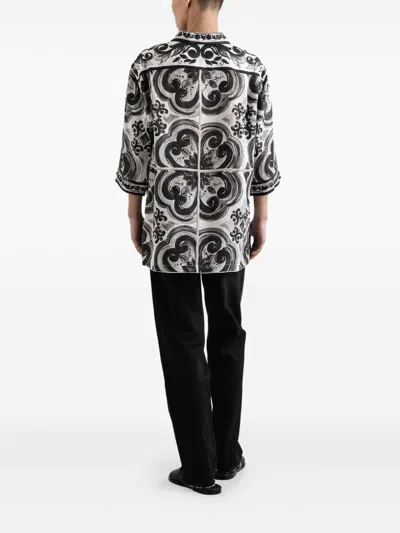 Dolce & Gabbana Camicia Hawaii In Lino Stampa Maiolica