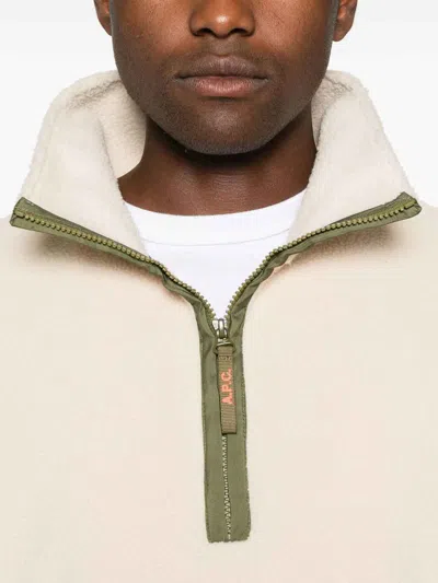 A.p.c. High Stand Collar Pullover Fleece In Neutral