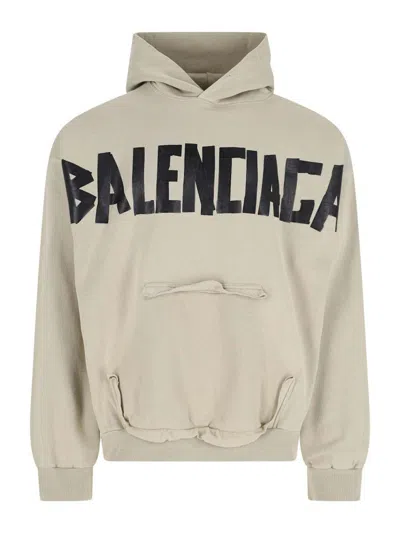 Balenciaga Ripped Pocket Tape Type Hoodie In Neutral