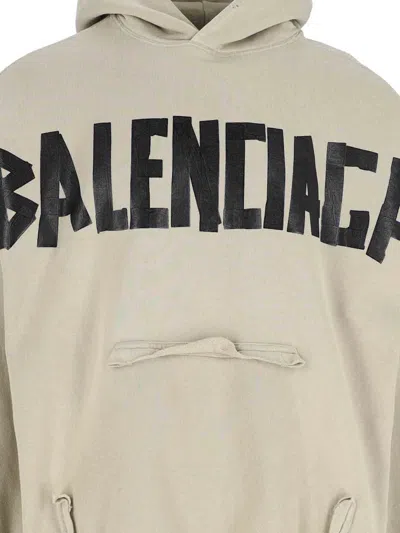 Balenciaga Ripped Pocket Tape Type Hoodie In Neutral