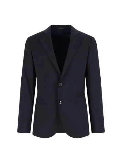 Giorgio Armani Navy Virgin Wool Tailored Suit In Blue