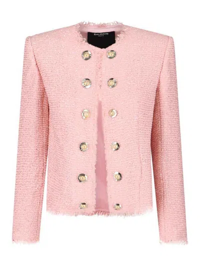 Balmain Tweed Jacket With All-over Sequins And Structured Shoulders