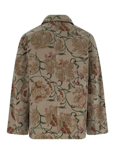Our Legacy Floral Patterned Brown Jacket With Classic Collar
