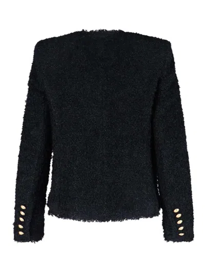 Balmain Edge-to-edge Silky Tweed Jacket In Black