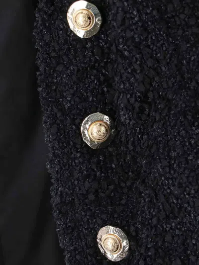 Balmain Edge-to-edge Silky Tweed Jacket In Black