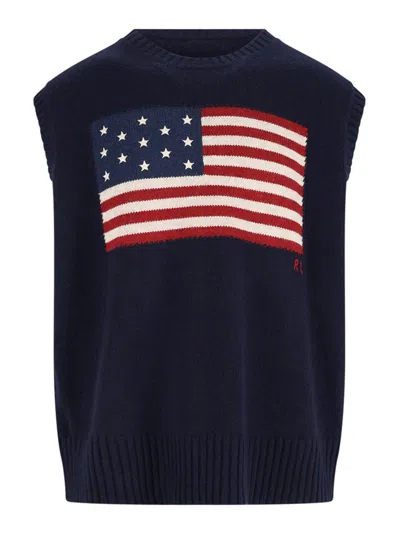 Polo Ralph Lauren Oversized Flag Motif Sleeveless Vest In Blue