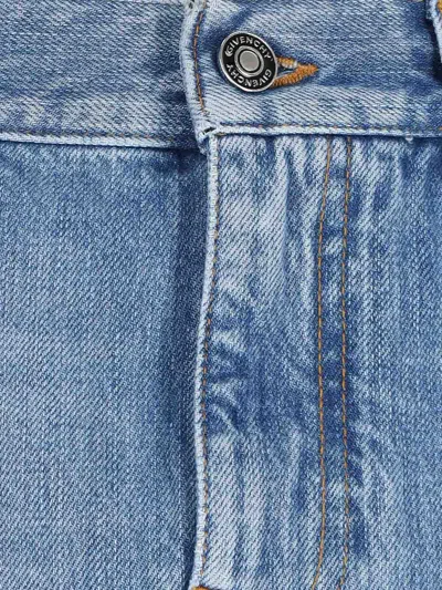 Givenchy Side Slit Midi Denim Skirt With Logo Patch In Blue