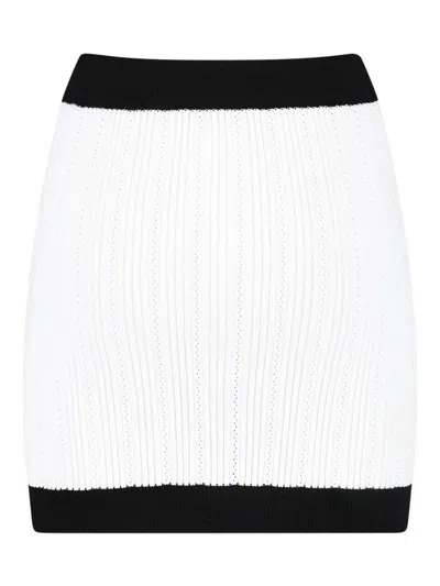 Balmain Button-embellished Two-tone Ribbed-knit Mini Skirt