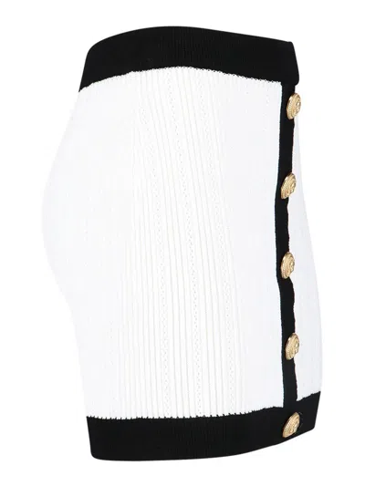 Balmain Button-embellished Two-tone Ribbed-knit Mini Skirt
