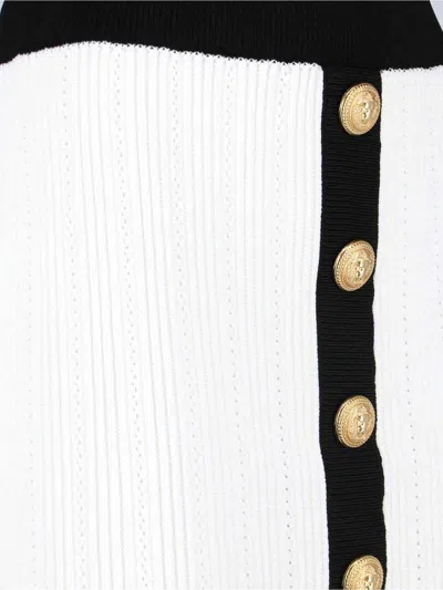 Balmain Button-embellished Two-tone Ribbed-knit Mini Skirt