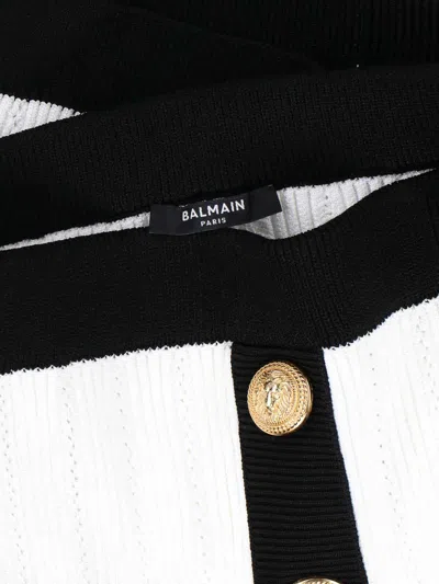 Balmain Button-embellished Two-tone Ribbed-knit Mini Skirt