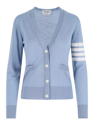 Thom Browne Virgin Wool Cardigan 4-bar In Blue