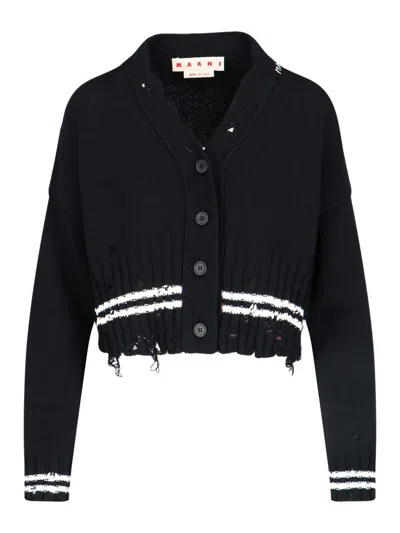 Marni Ribbed Hem Cropped Crewneck With Striped Detail