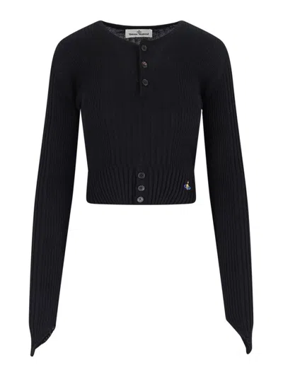 Vivienne Westwood Cropped Ribbed Cardigan With Multicolor Logo