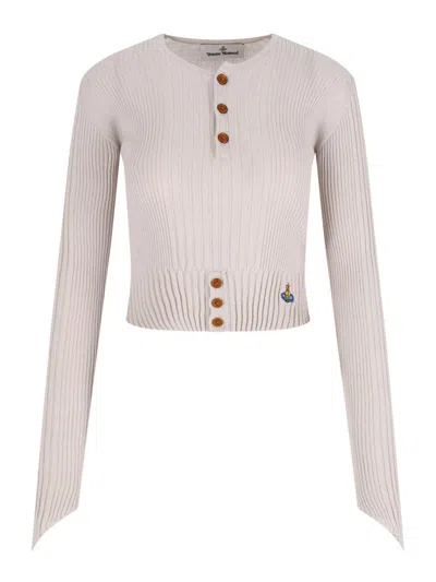 Vivienne Westwood Sleeve Button Cropped Ribbed Top In Neutral