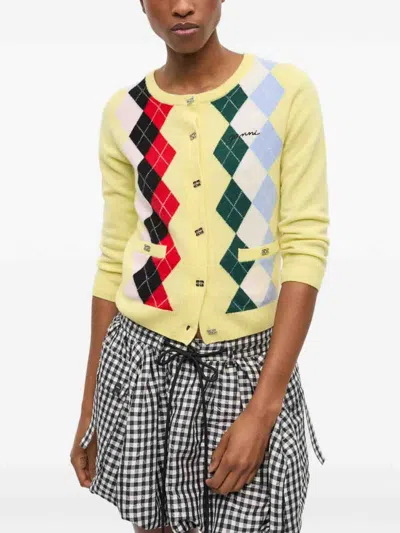 Ganni Knitwear Cardigan With Argyle Pattern And Pockets