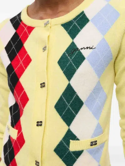 Ganni Knitwear Cardigan With Argyle Pattern And Pockets