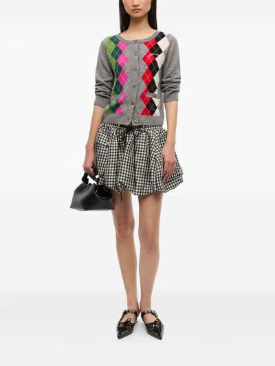 Ganni Cardigan Checkered Argyle Pattern In Gray