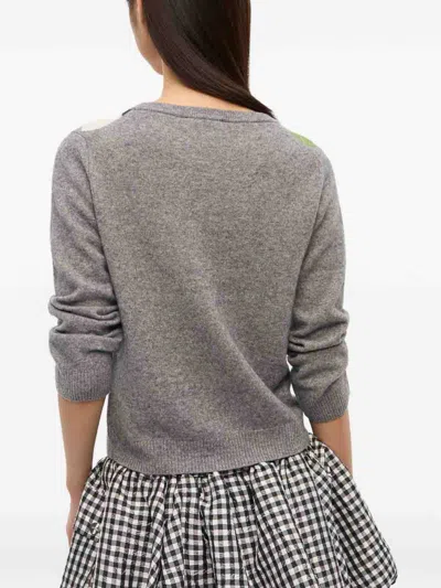 Ganni Cardigan Checkered Argyle Pattern In Gray