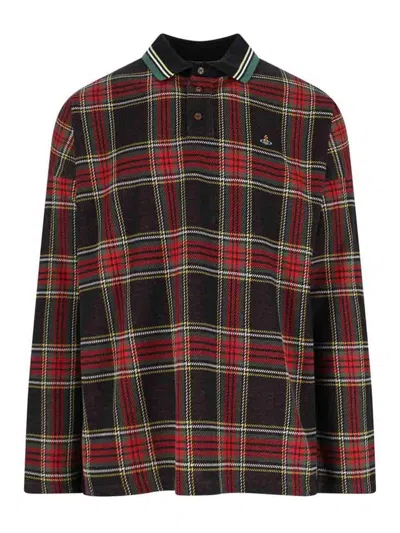 Vivienne Westwood Crewneck Sweater With Plaid Pattern And Button Detail In Brown