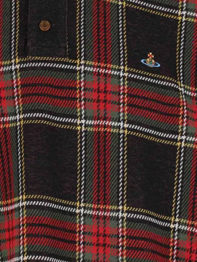 Vivienne Westwood Crewneck Sweater With Plaid Pattern And Button Detail In Brown