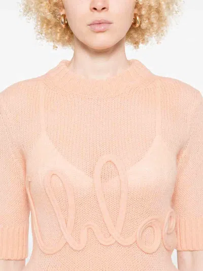 Chloé Alpaca Wool And Silk Knit Elbow-sleeve Logo Sweater Clothing