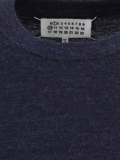 Maison Margiela Crewneck Sweater With Ribbed Cuffs And Elbow Patches In Blue