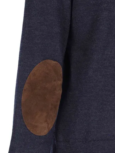 Maison Margiela Crewneck Sweater With Ribbed Cuffs And Elbow Patches In Blue