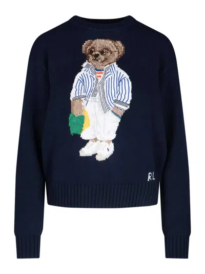 Polo Ralph Lauren Womens Polo Bear Embroidered Wool And Cashmere Jumper Hunter Navy In Black