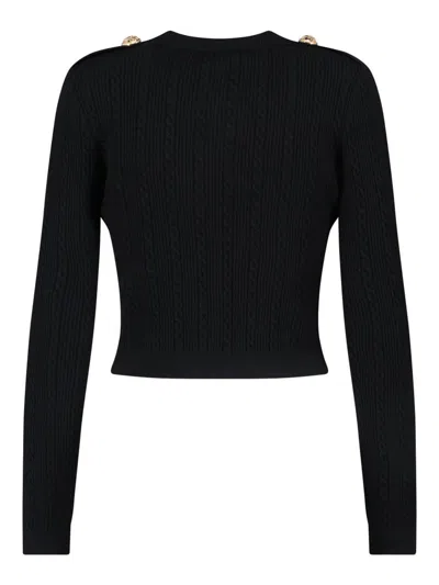Balmain Structured Shoulder Black V-neck Cardigan With Decorative Buttons