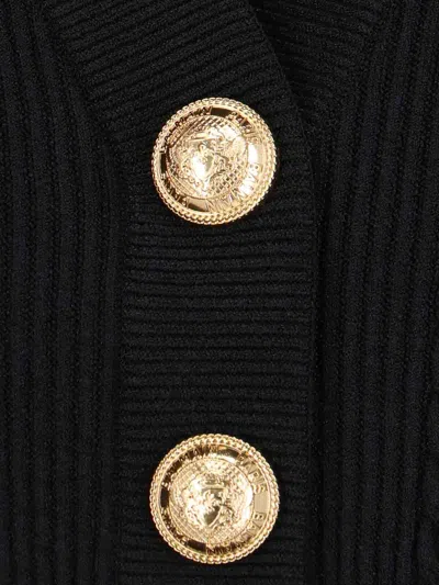 Balmain Structured Shoulder Black V-neck Cardigan With Decorative Buttons