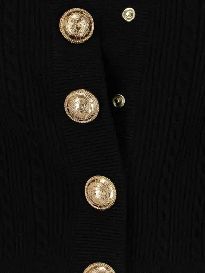 Balmain Structured Shoulder Black V-neck Cardigan With Decorative Buttons